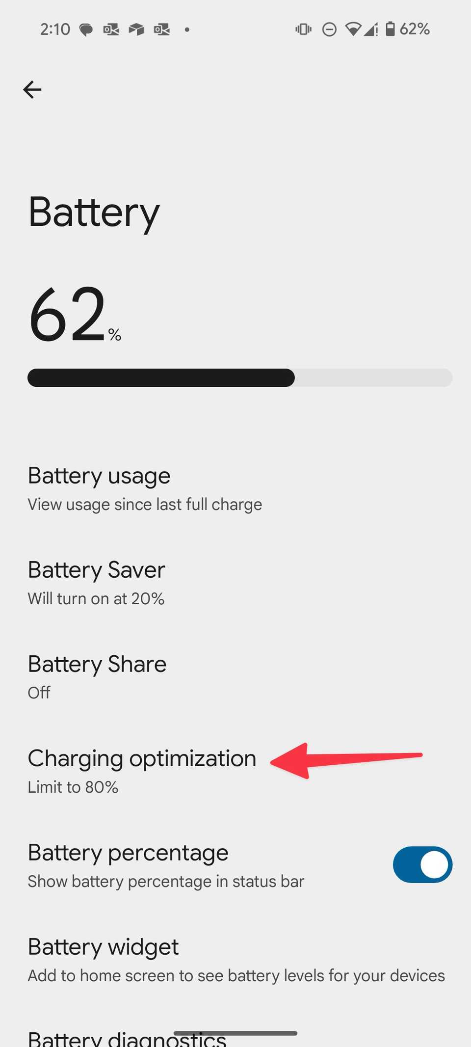 Menu Batterie sur Pixel 9 Pro Fold