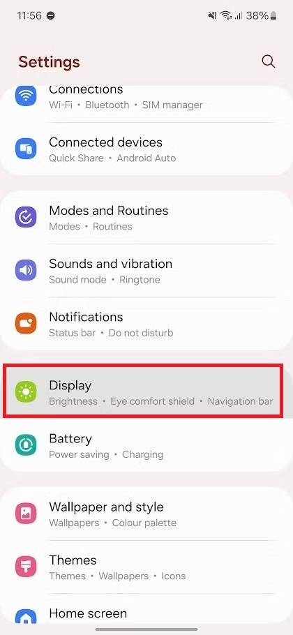 Screenshot che evidenzia il display del Galaxy A15