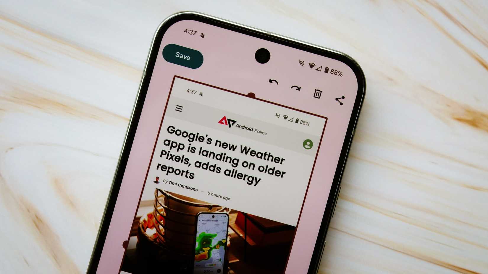 Un primo piano della visualizzazione dei markup in Android per gli screenshot