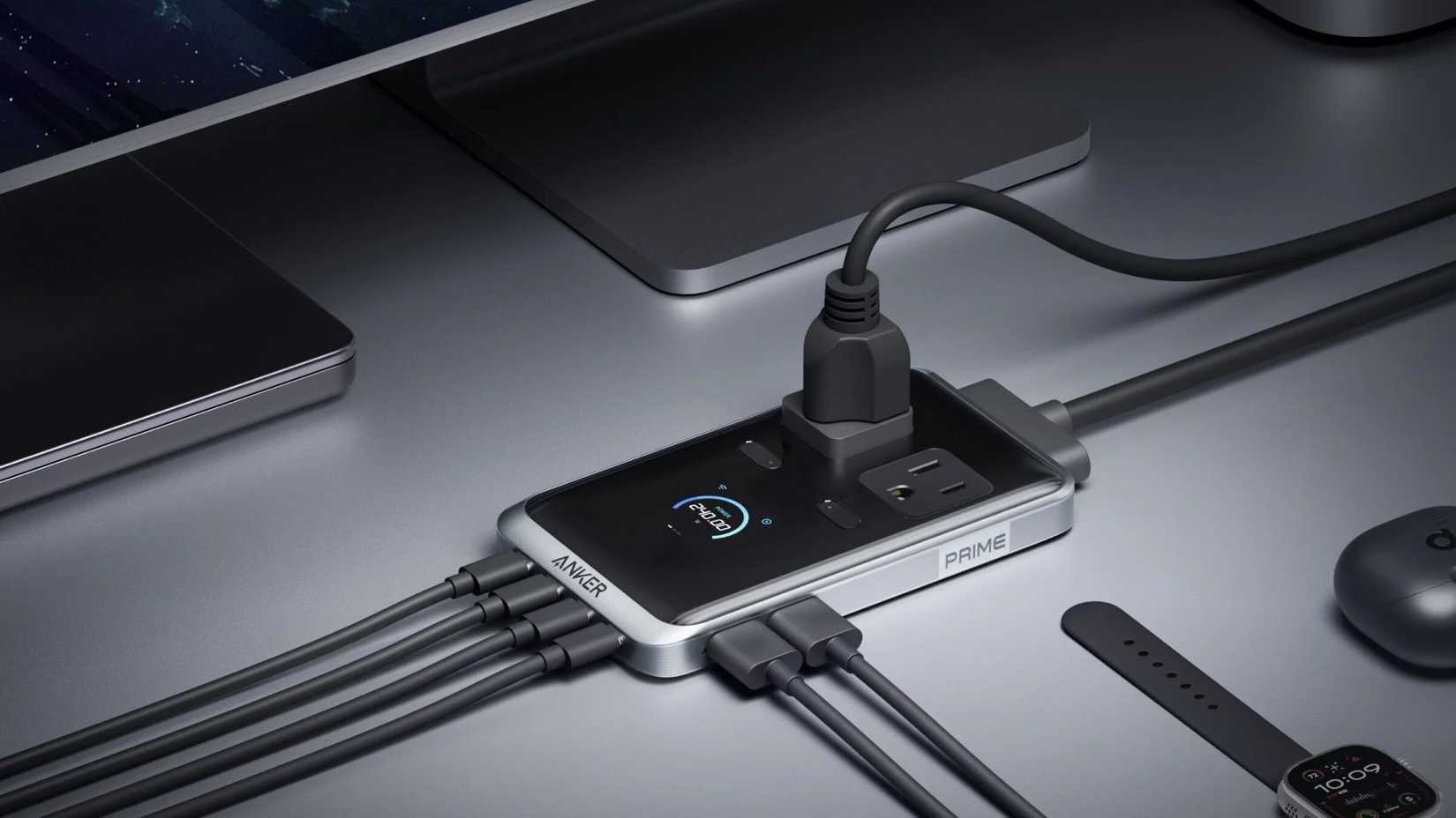 محطة شحن Anker Prime 8 في 1 على مكتب تشحن عدة أجهزة