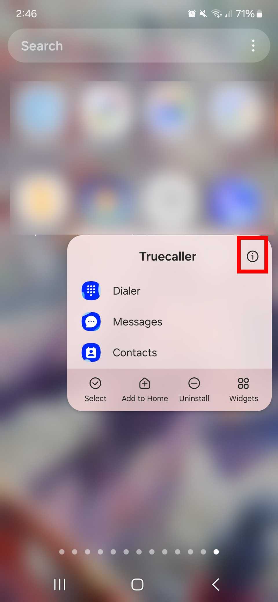كيفية منع الإعلانات على هاتفك أو جهازك اللوحي الذي يعمل بنظام Android 12 تسليط الضوء على أيقونة i لفتح معلومات التطبيق على الشاشة الرئيسية