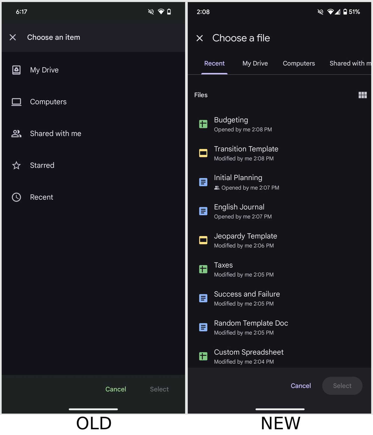 Android Source Picker The Google Drive file picker on Android is getting a carousel makeover