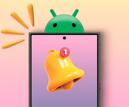 Um gráfico do ícone de notificação mostrando um sino e outro próximo exibindo um telefone Android