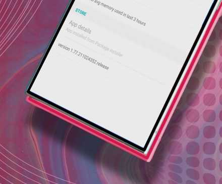 Tela do smartphone exibindo detalhes da versão do aplicativo