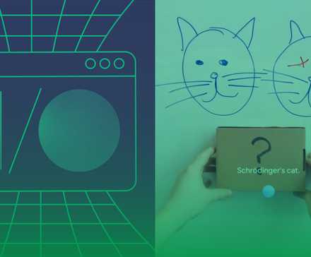 Uma ilustração fotográfica da arte principal do Google I/O ao lado de uma caixa rotulada