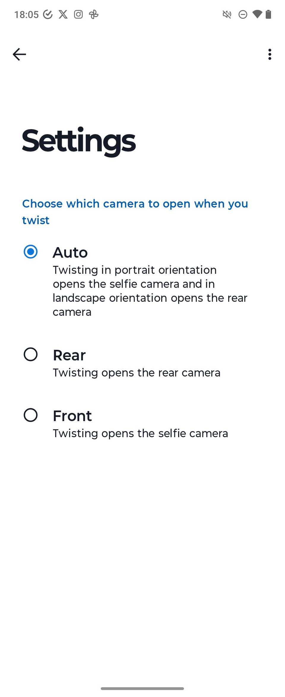 Quick capture settings to select for which camera it will open