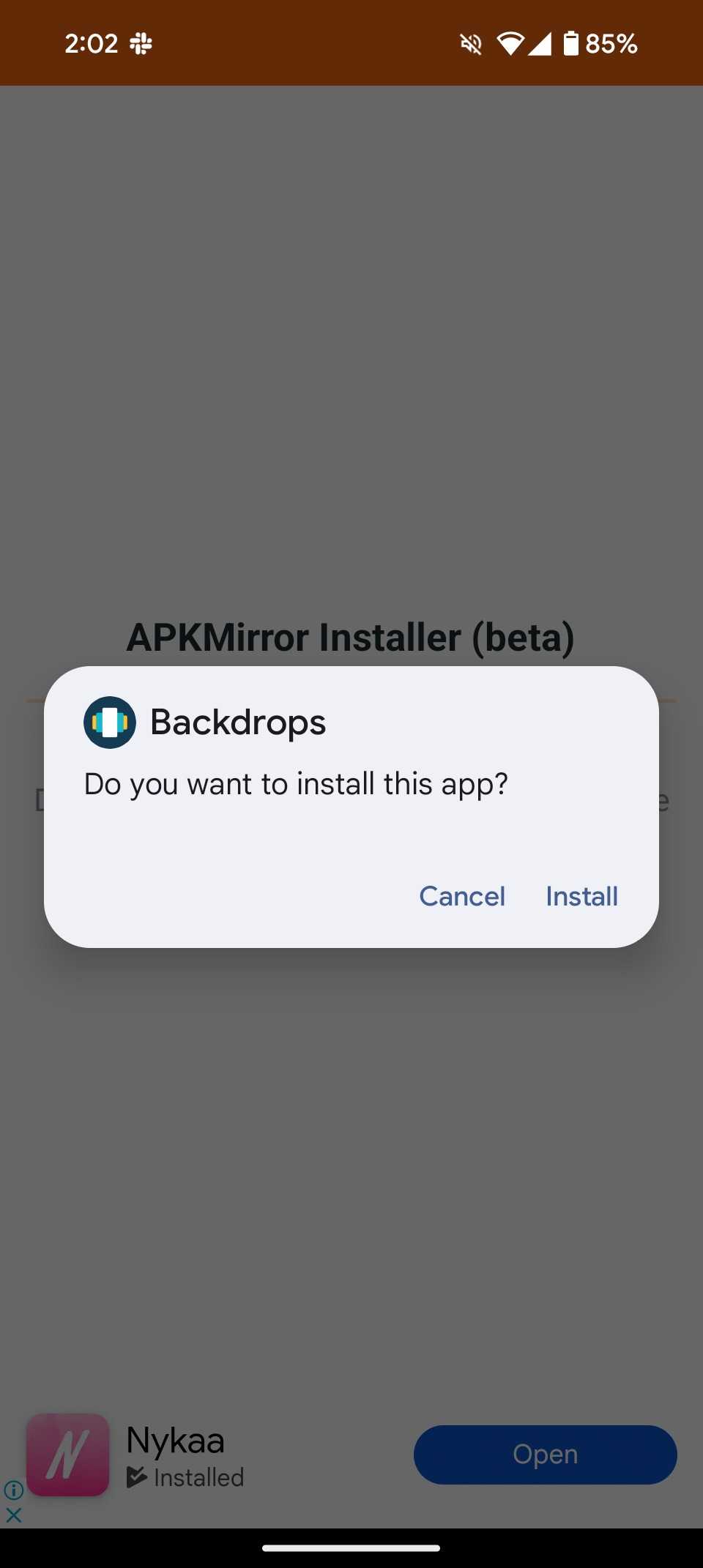 كيفية العودة إلى الإصدار الأقدم من التطبيق على Android 17 مربع حوار يطلب الإذن لتثبيت تطبيق Backdrops