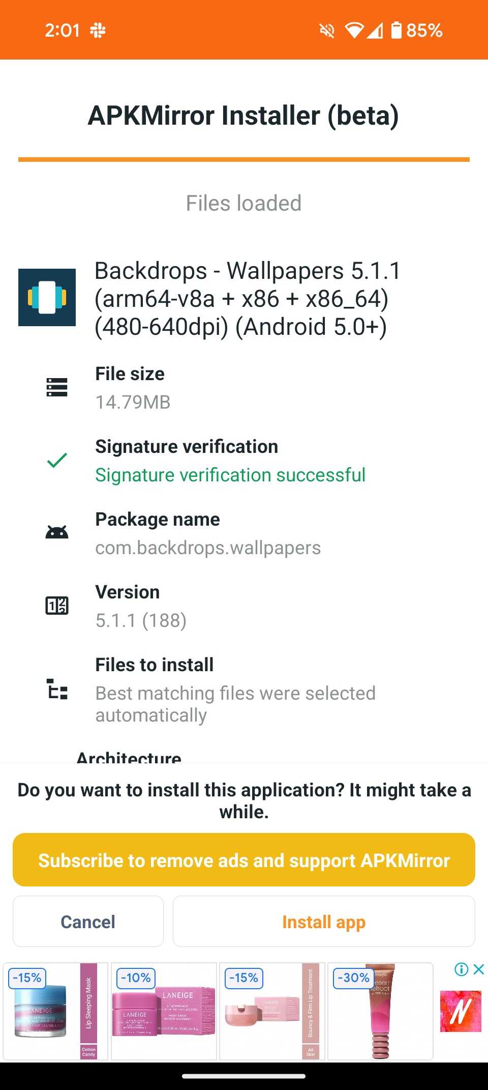 كيفية العودة إلى الإصدار الأقدم من التطبيق على Android 15 واجهة APKMirror Installer التجريبية مع زر التثبيت