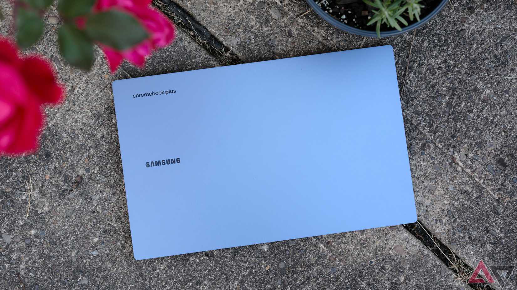 Top-down view of the Samsung Galaxy Chromebook Plus with the lid closed