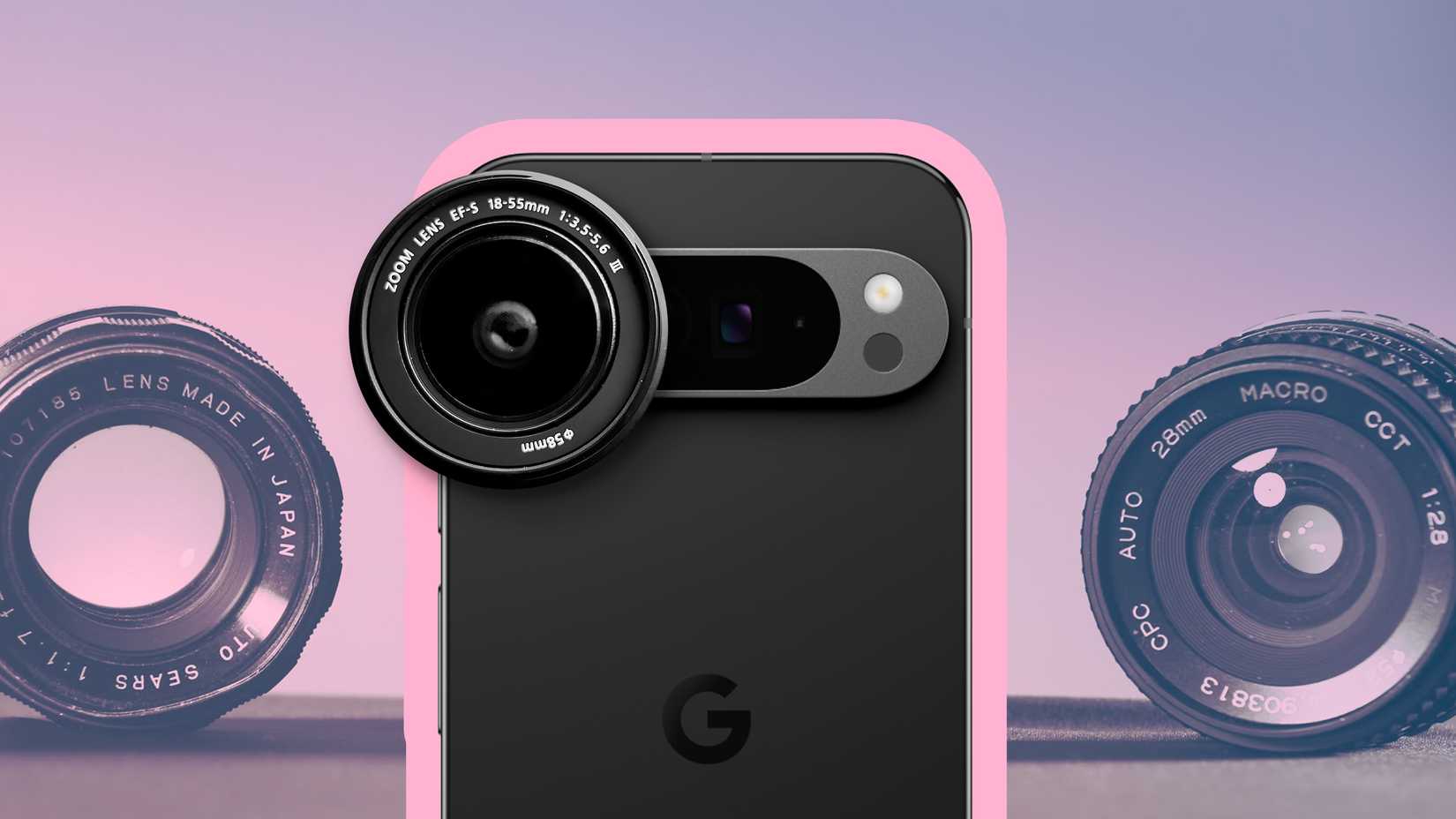 Um smartphone Google com filtros destinados a câmeras profissionais