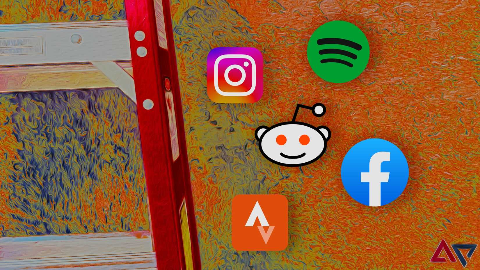 Cinque icone delle app accanto a una scala