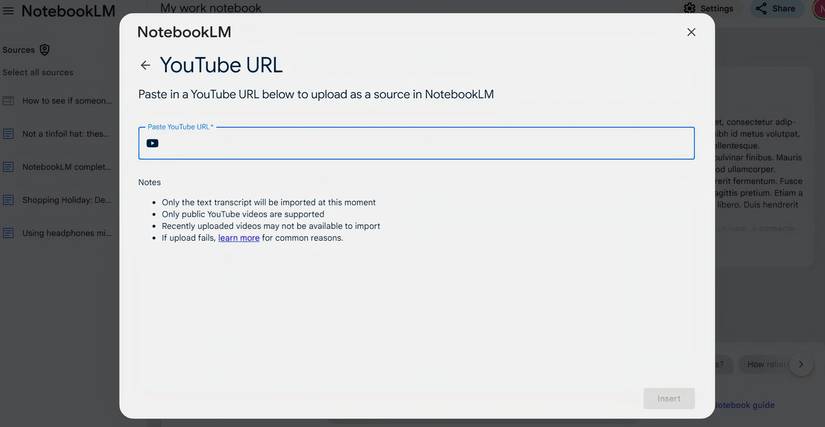 Adding YouTube to NotebookLM