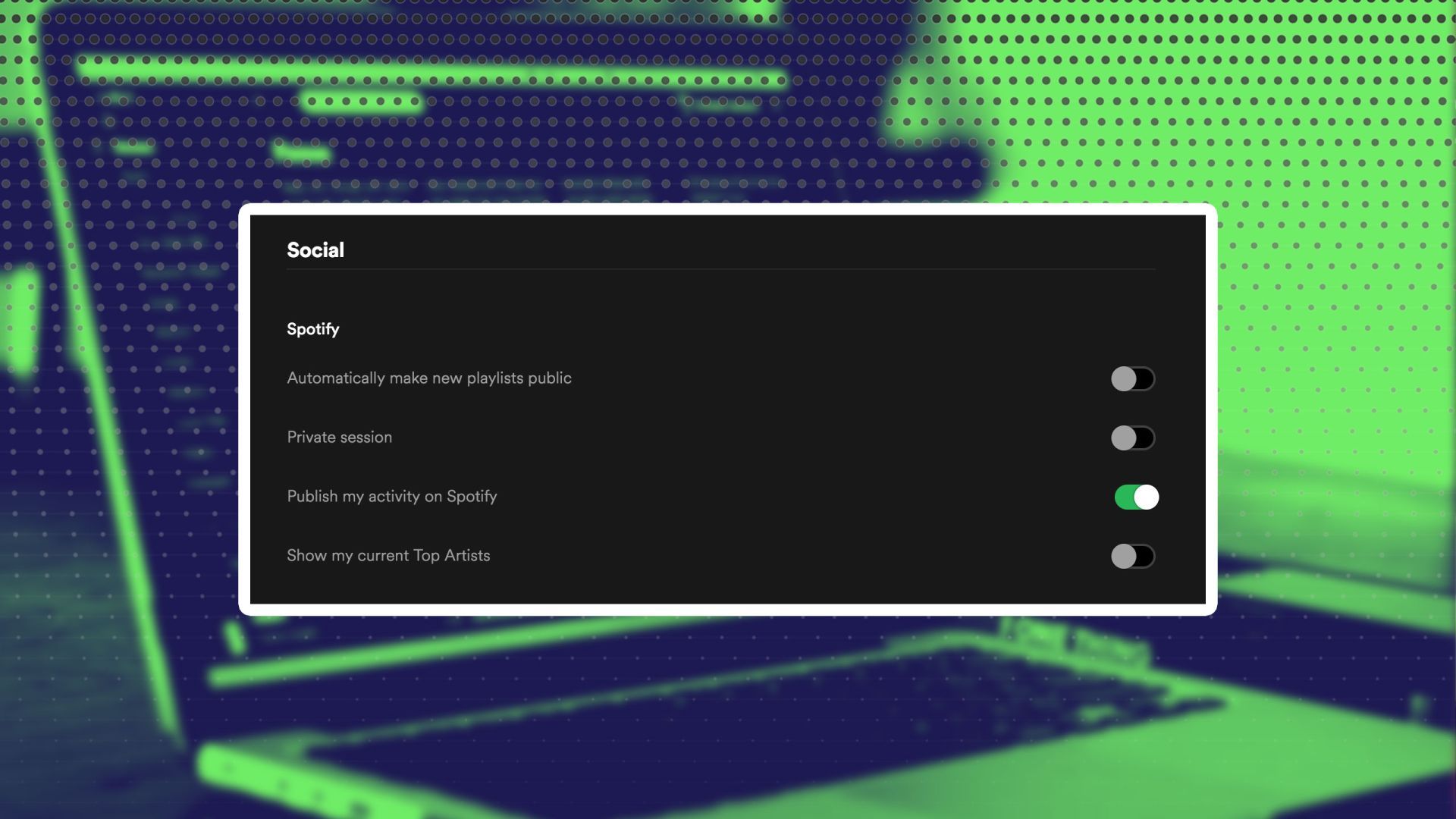 Image showing the Social settings on Spotify