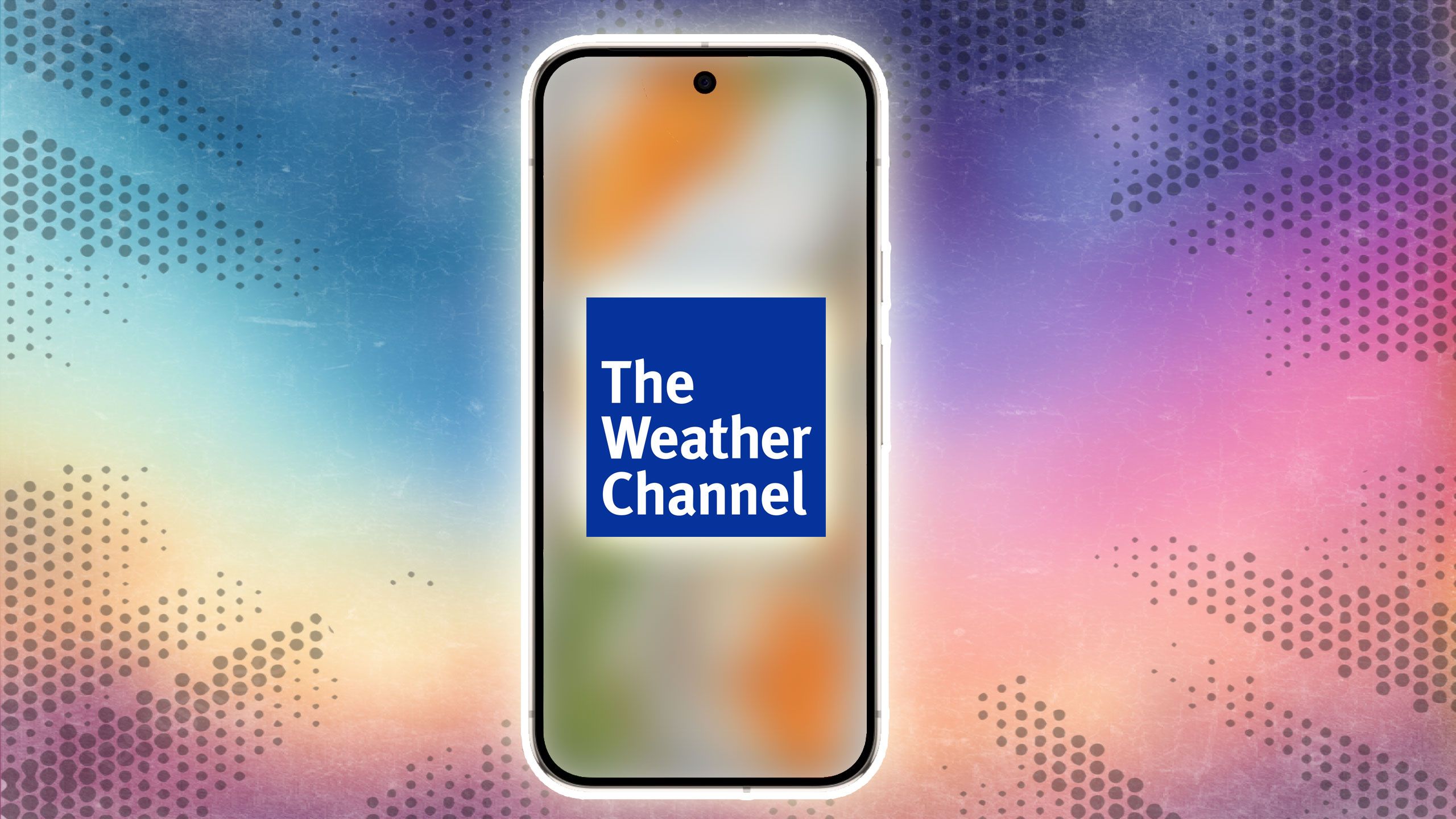 A phone showing the logo for The Weather Channel app