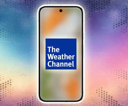A phone showing the logo for The Weather Channel app