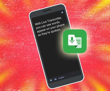 Um smartphone mostrando o recurso de acessibilidade do Live Transcribe