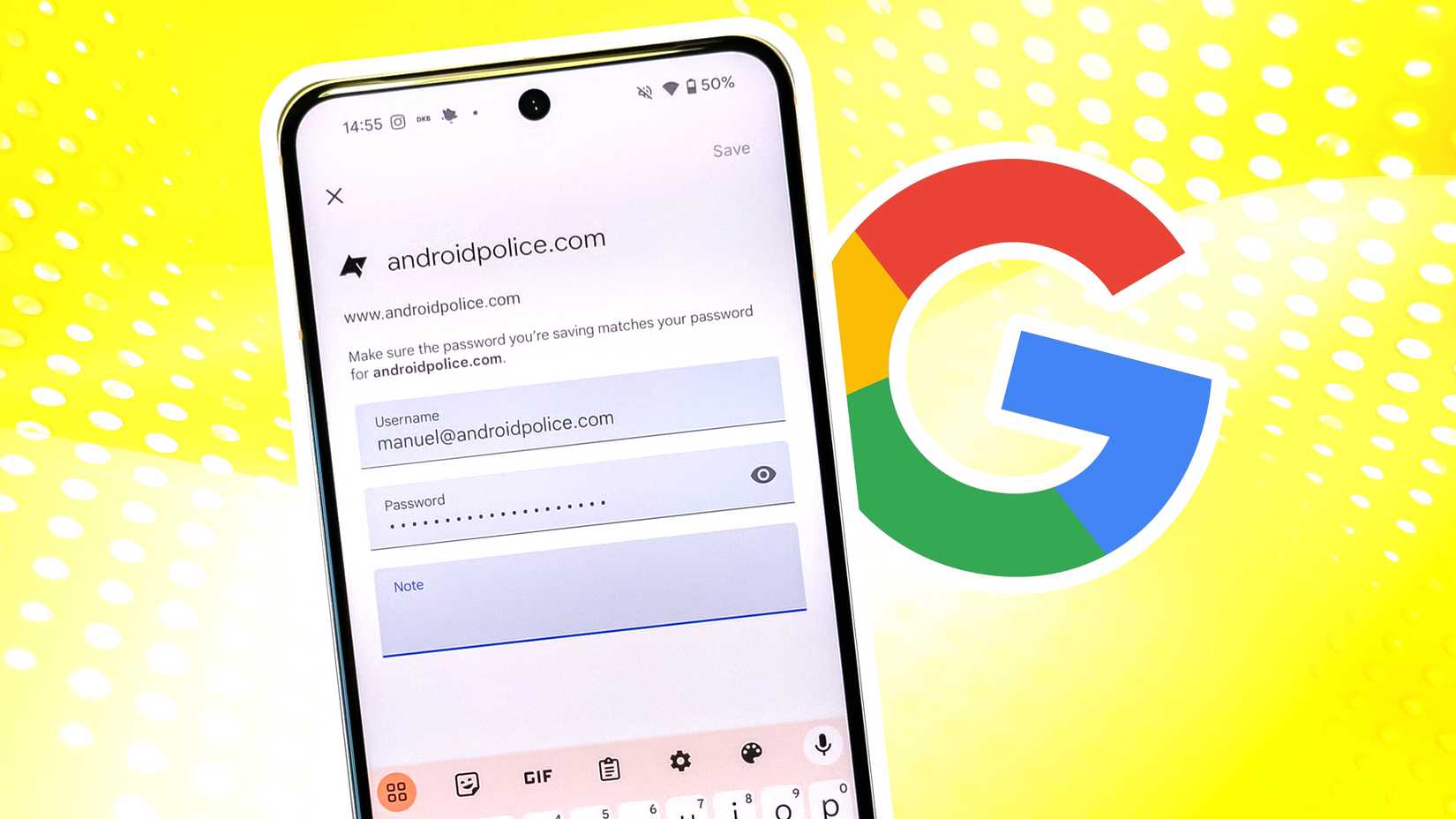 Google Password Manager abre no Chrome com o logotipo G em segundo plano