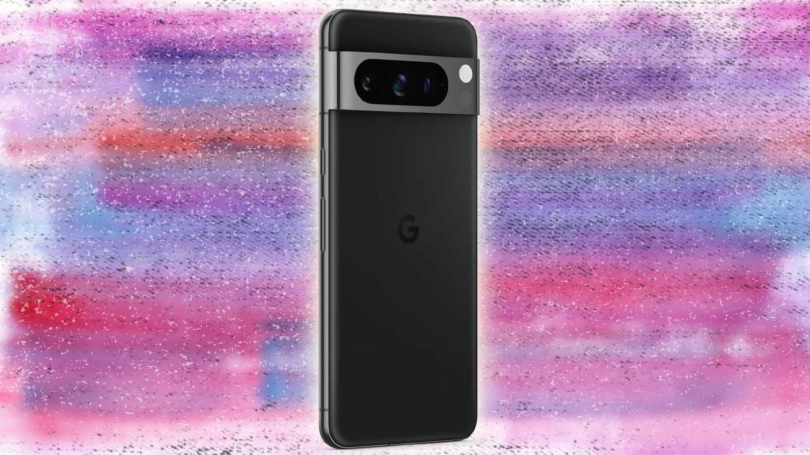black google pixel phone on a purple and pink pastel background
