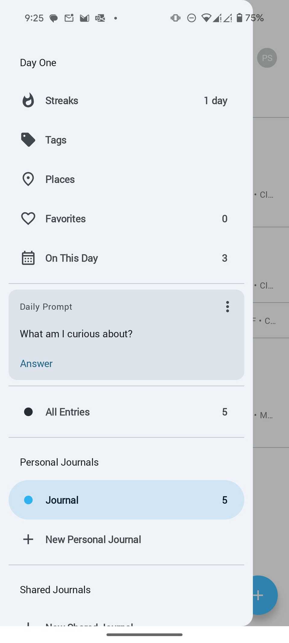 Day One hamburger menu