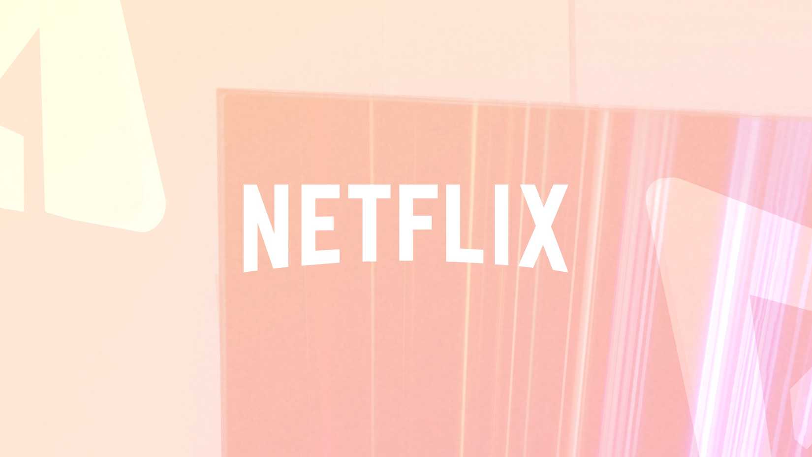 Netflix text on a pink, peach, and white background with the AP logo