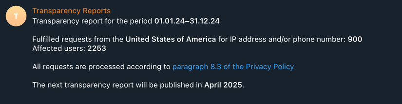 Telegram's compliance with user data requests soared to close 2024, as ...