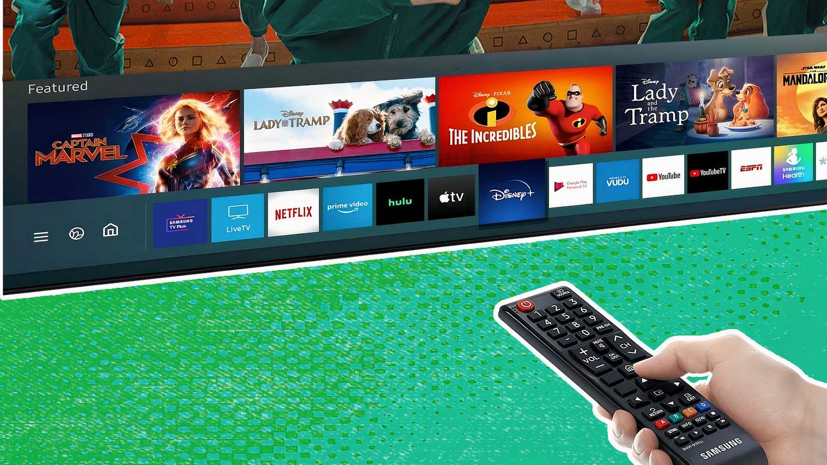 Samsung TV remote pointed to smart TV