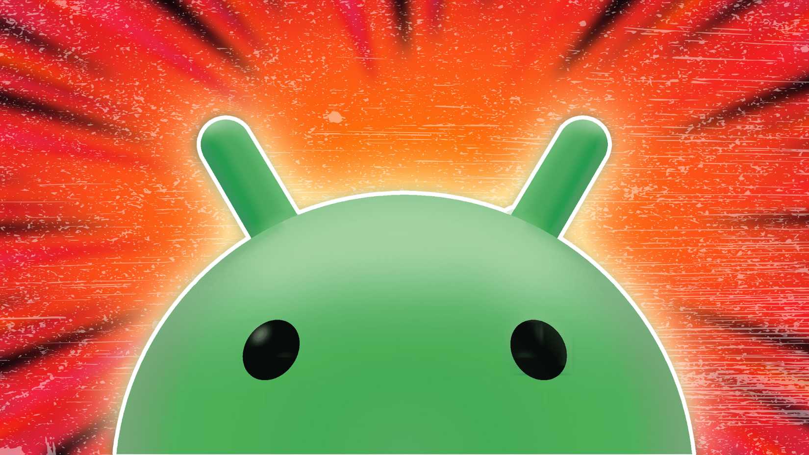 Close do The Bot em um fundo vermelho-alaranjado listrado preto desbotado com arranhões leves