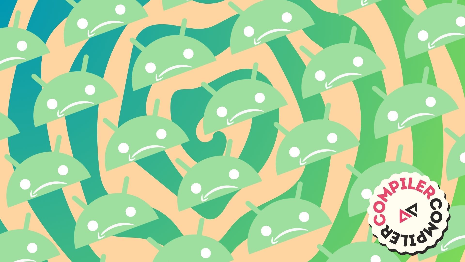 A series of frowning Bugdroid mascots