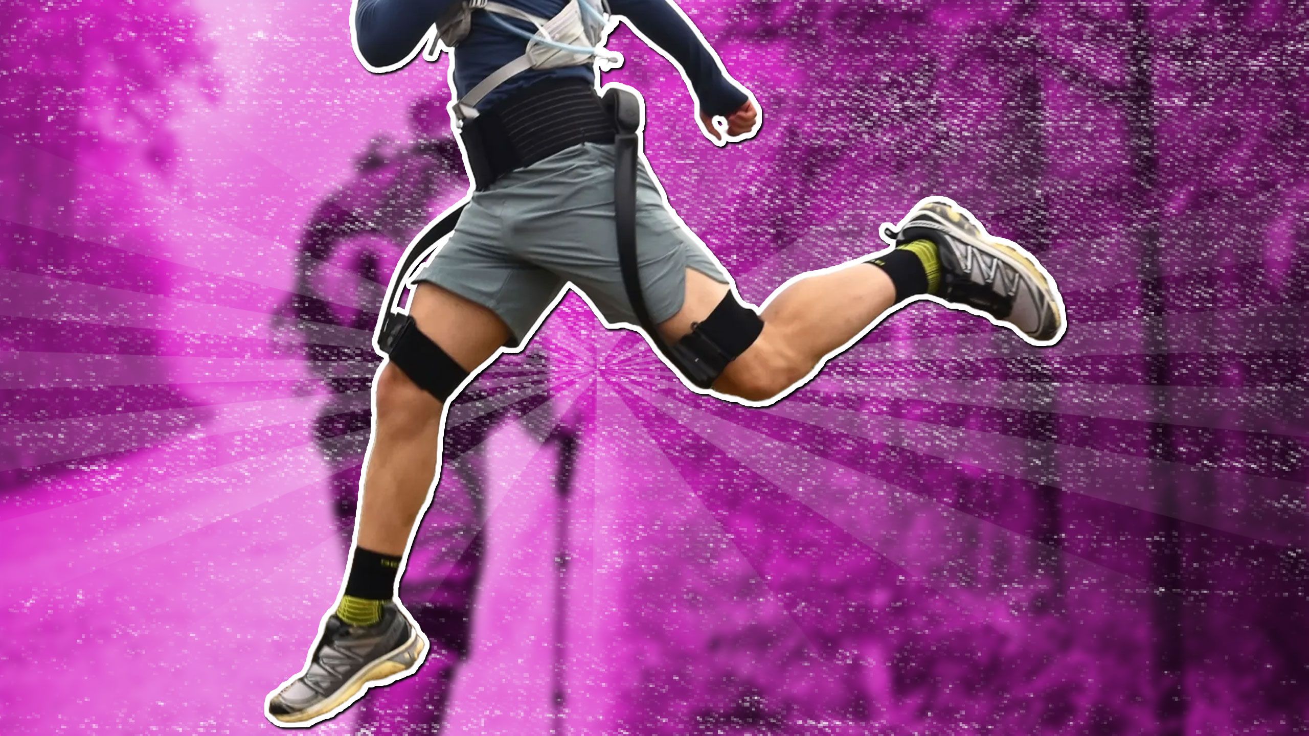 Hypershell exoskeleton legs on a person running