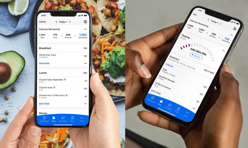 Imagens destacando o aplicativo MyFitnessPal.