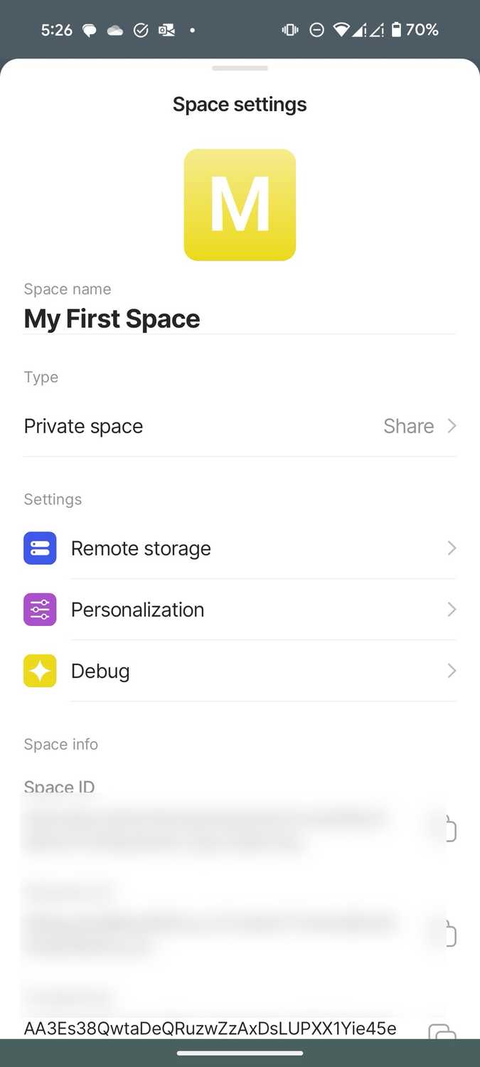 Anytype space settings