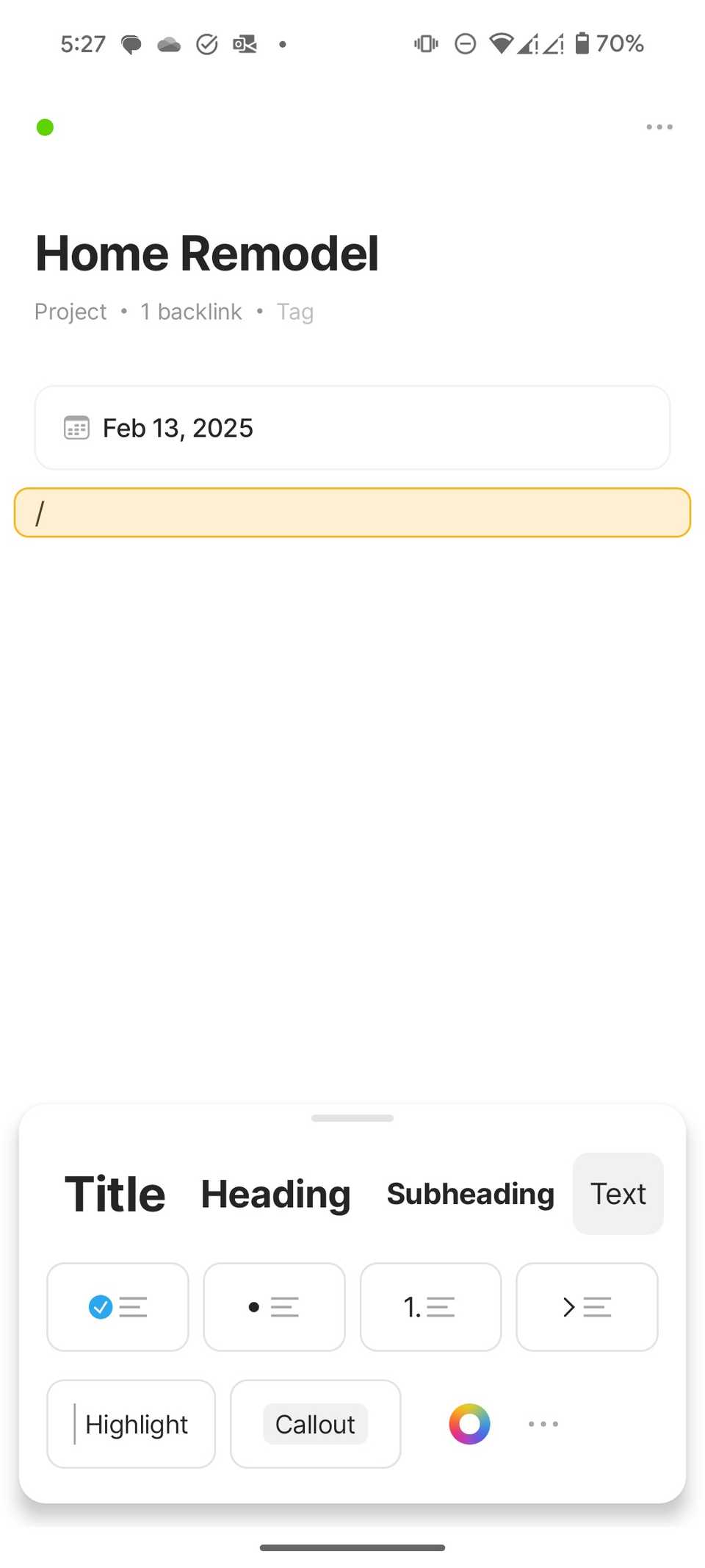 Opzioni di formattazione in Anytype