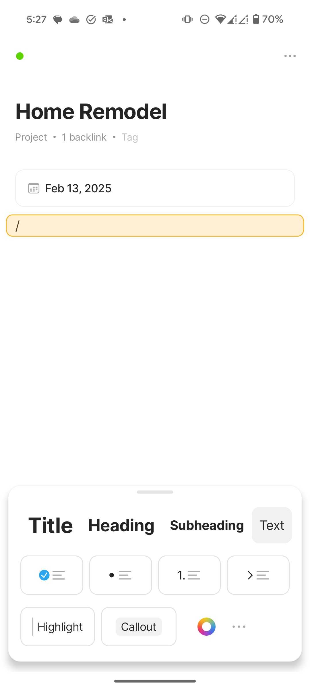Formatting options in Anytype