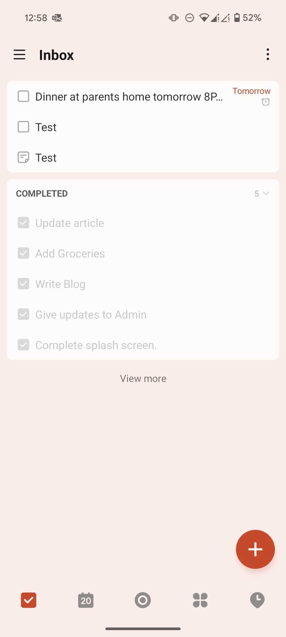 Il menu principale di TickTick