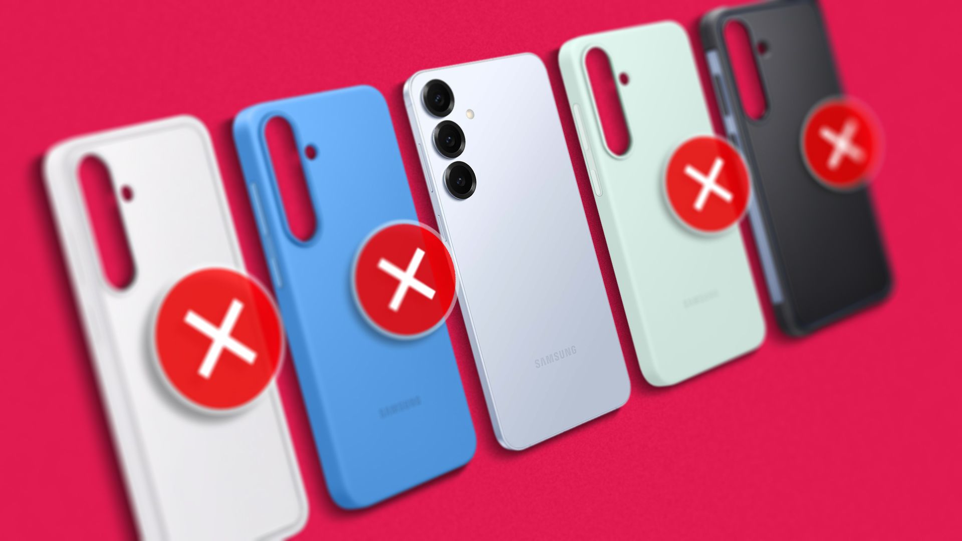 A smartphone with some cases with an 'X' beside it