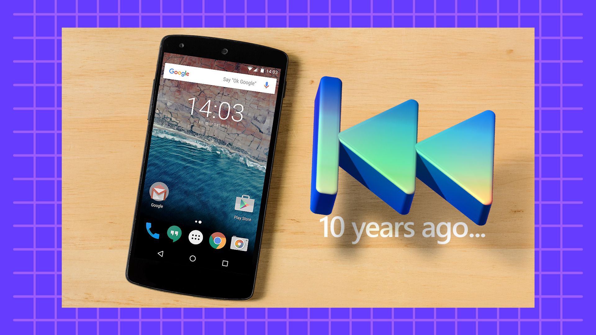 An old phone and a backward icon next to it.
