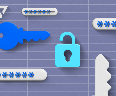 Illustration of a password manager with passwords, keys, and padlocks