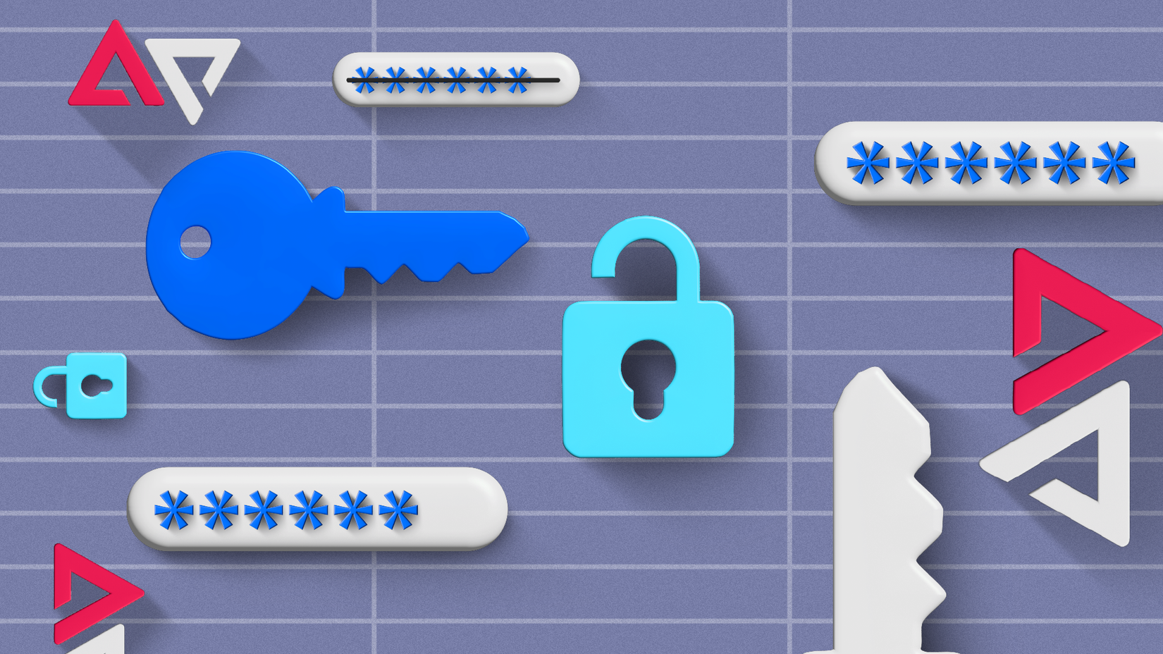 Illustration of a password manager with passwords, keys, and padlocks