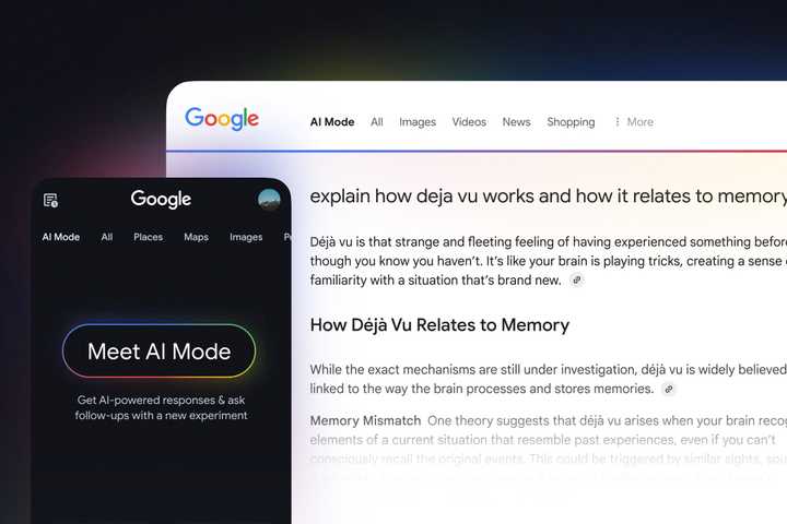 An image highlighting Google's new AI Mode on mobile and desktop.