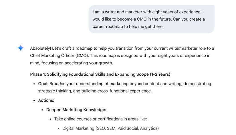 Use Gemini to create a career roadmap