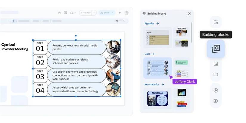 Google Slides combines new and existing controls in a streamlined sidebar