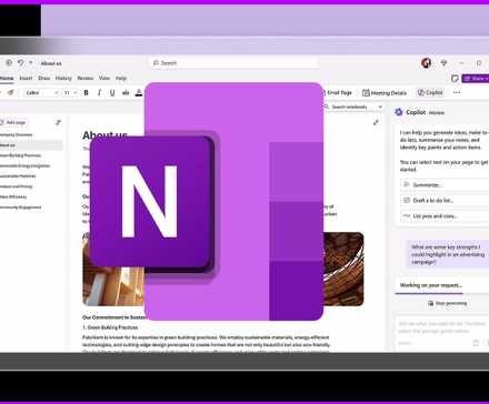 OneNote logo in center of OneNote application on a purple background