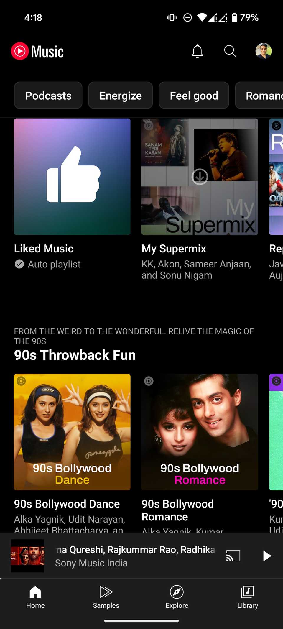 Main page in YouTube Music