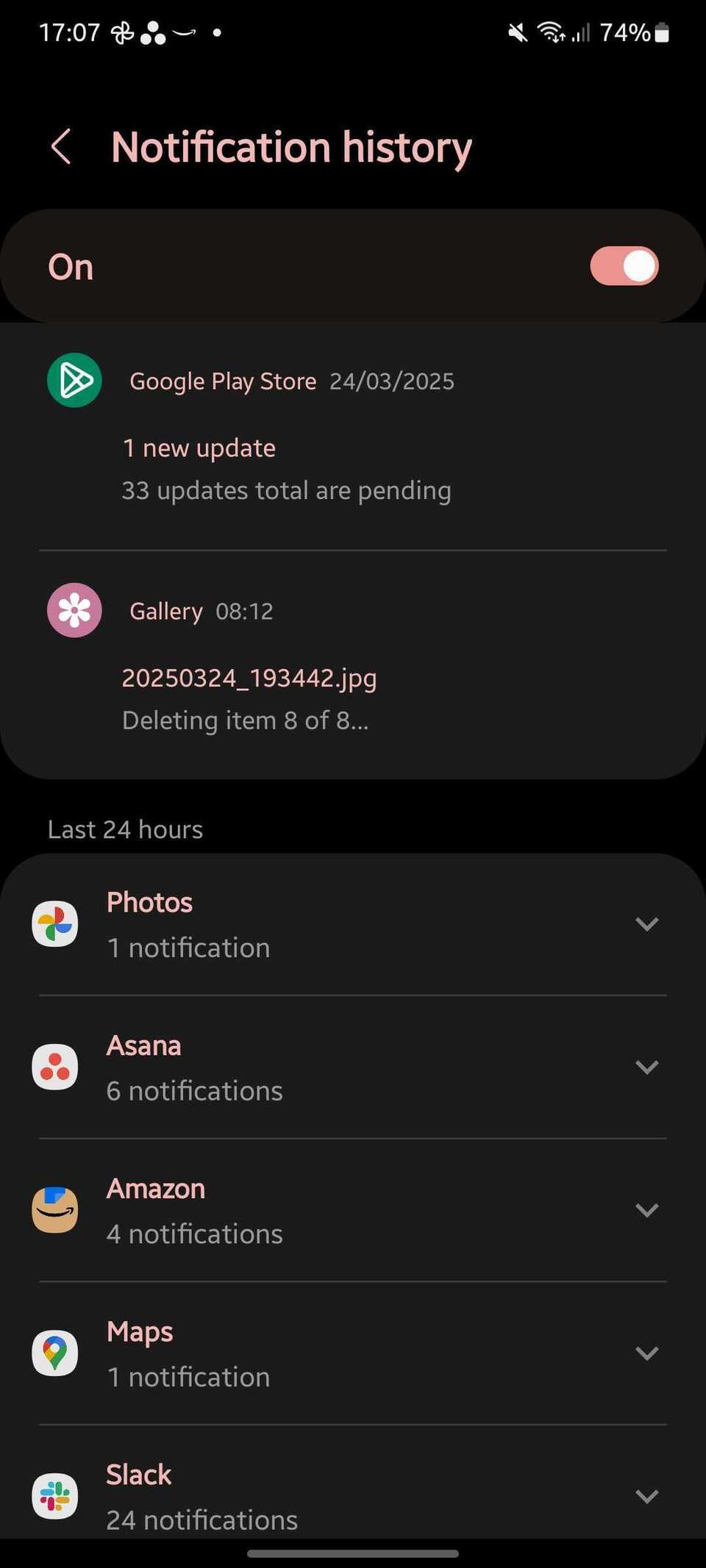 Screenshot showing notification history in one ui
