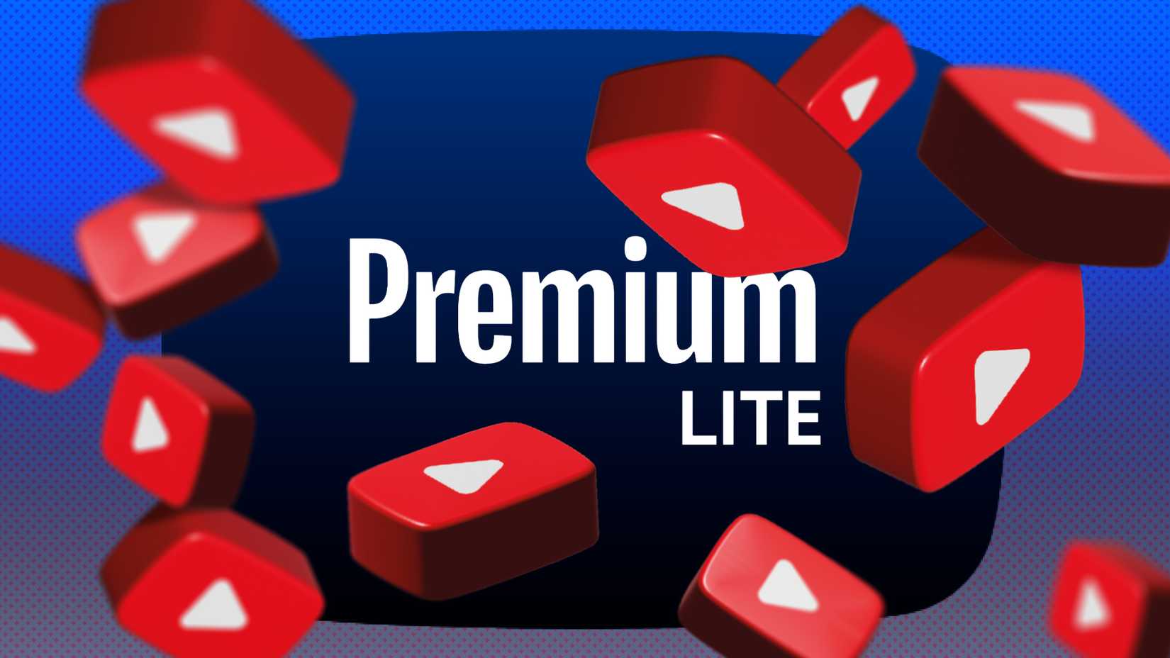 Vários logotipos do YouTube espalhados com 'Premium LITE' no centro.