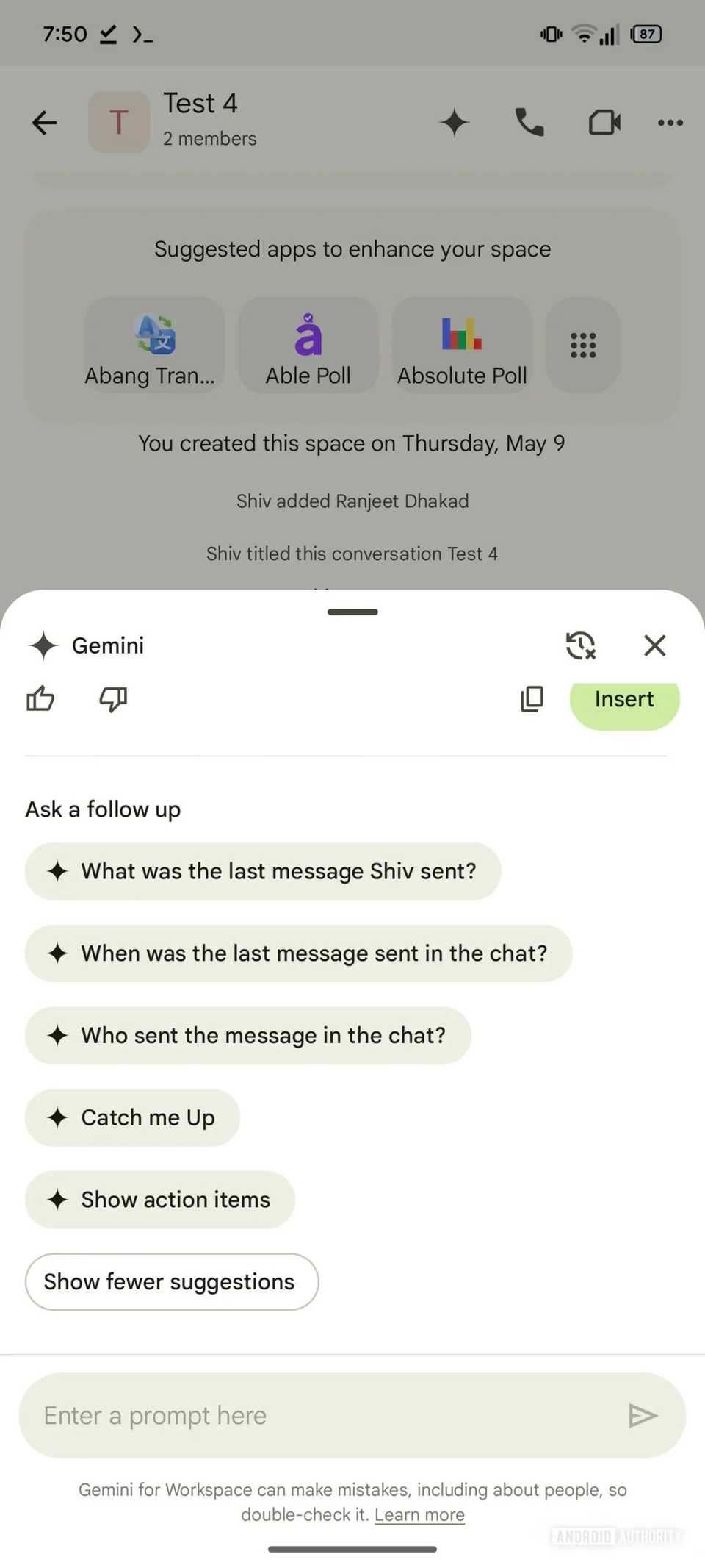 Google Chat on Android is getting Gemini as it catches up to the web client
