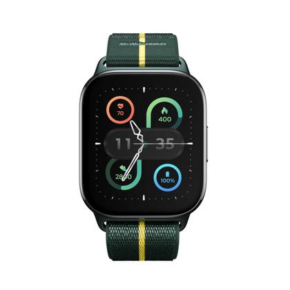 Faced-up render of the Moto Watch Fit in its Trekking Green colorway.