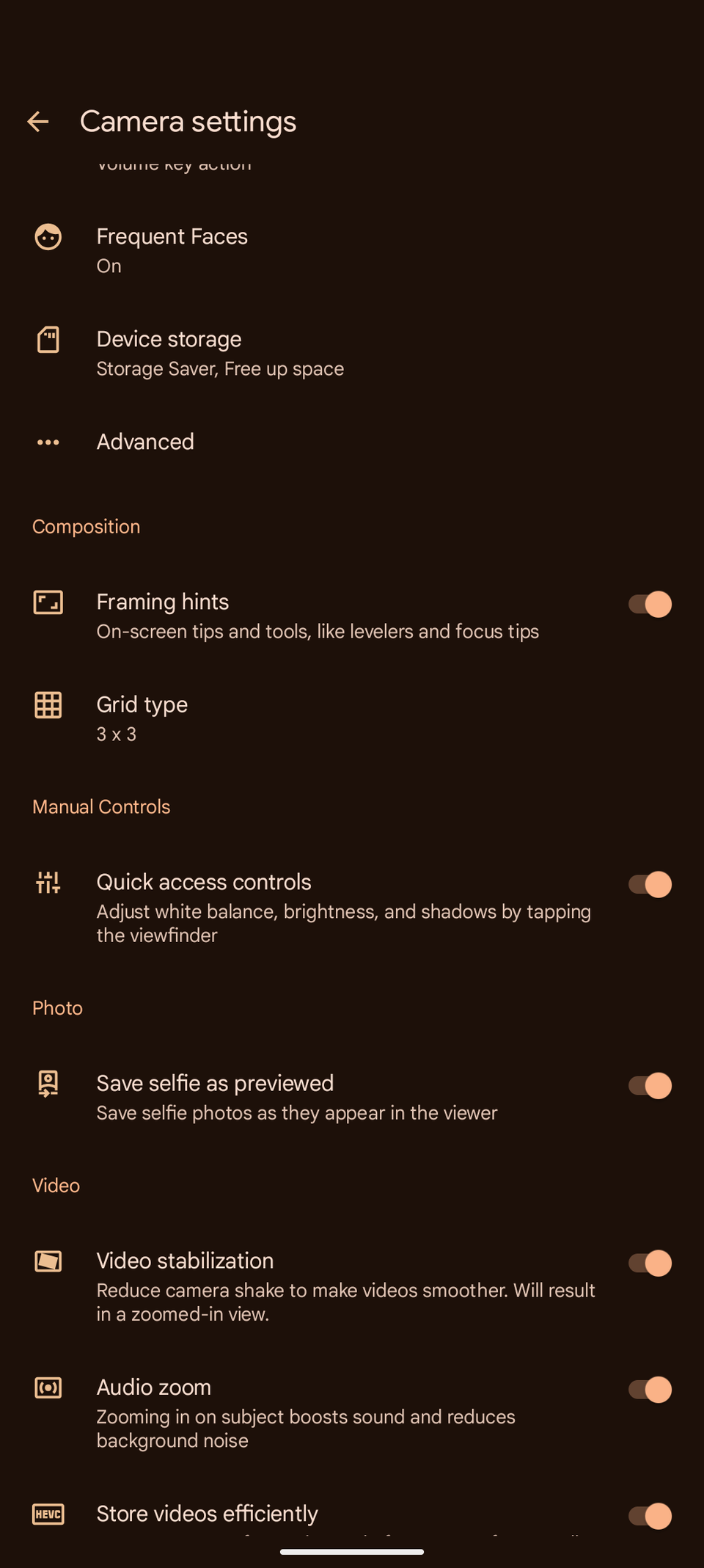Pixel Camera settings