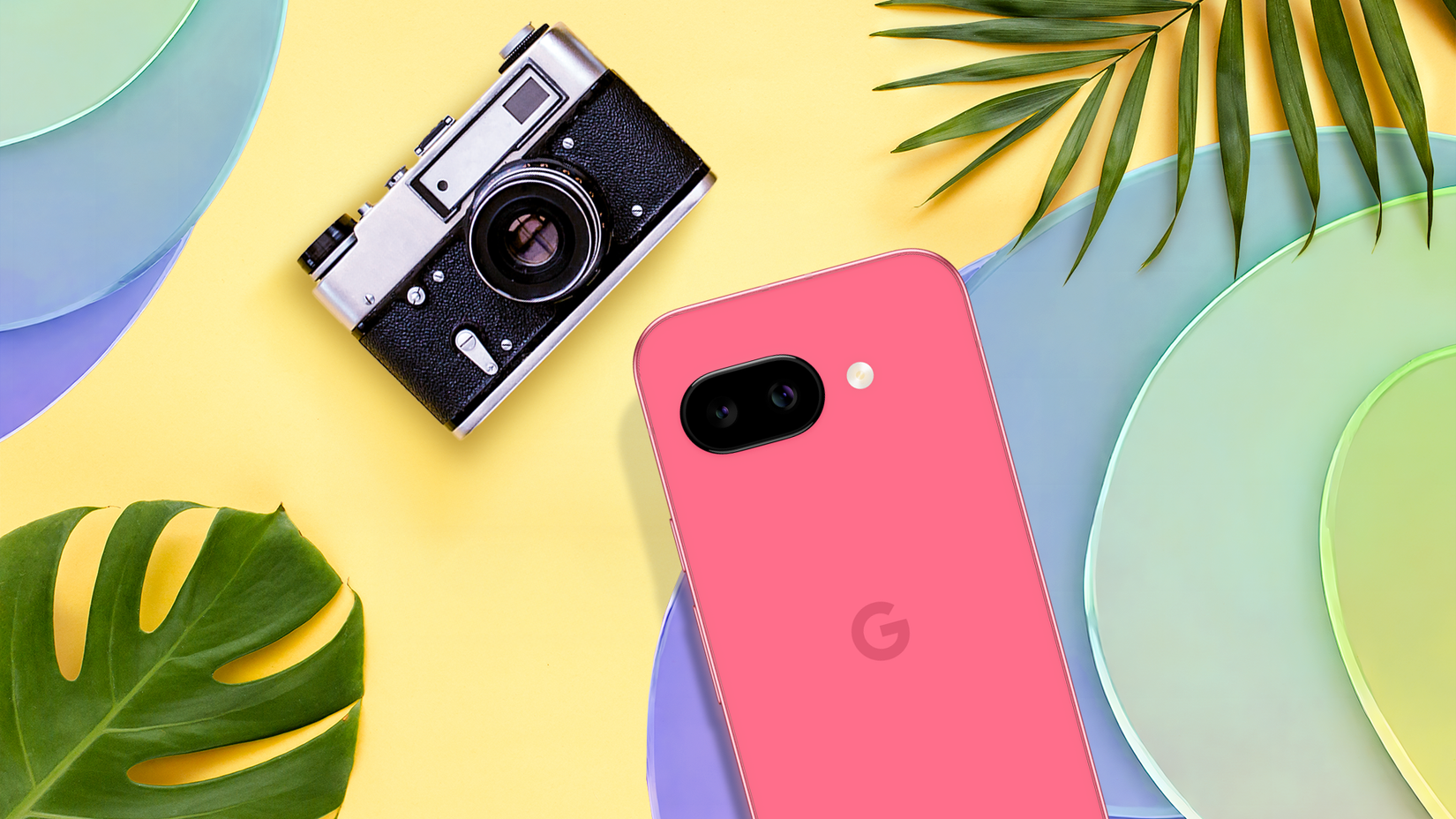 A Google Pixel 9a next to a point-and-shoot camera.
