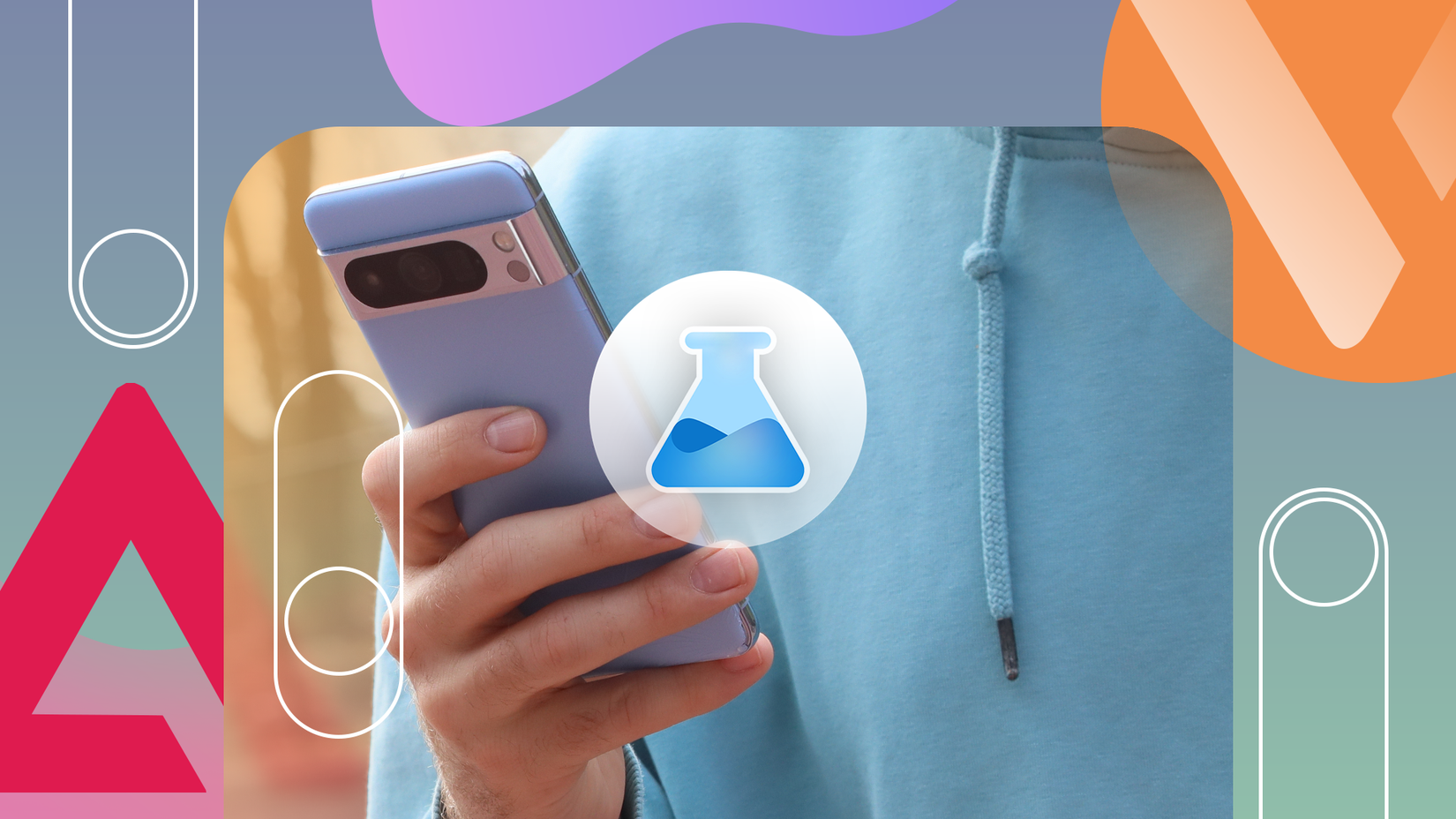 A person using their phone with the Google Labs logo in the center.